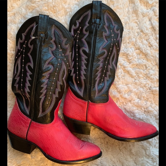 Like New! Dan Post genuine Ostrich pink black 8 M boots - Picture 3 of 8